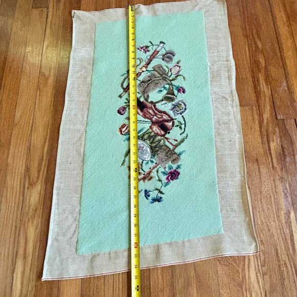 Vintage Finished Needlepoint with Music Violin and Floral Garland Design - Picture 7 of 11